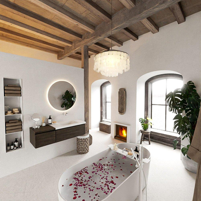 MONDIAZ BUKLA 120cm badmeubel met module 40 kleur Dark Brown met 2 lades. Wastafel CLOUD rechts 0 kraangaten kleur Talc.