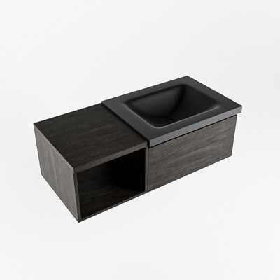 MONDIAZ BUKLA 100cm badmeubel met open module 40 kleur Dark Brown met 1 lade. Wastafel CLOUD rechts 0 kraangaten kleur Urban.