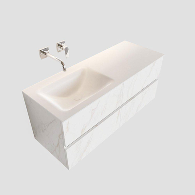 MONDIAZ VICA Badkamermeubelset - 120cm - 4 lades - wasbak Cloud links - 0 kraangaten - solid surface carrara marmer