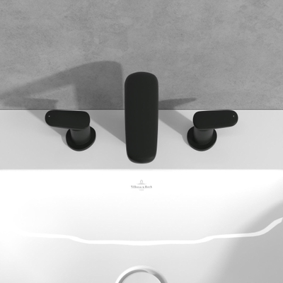 Villeroy & Boch Antao - Driegats wastafelkraan - met Push-Open afvoergarnituur - mat zwart