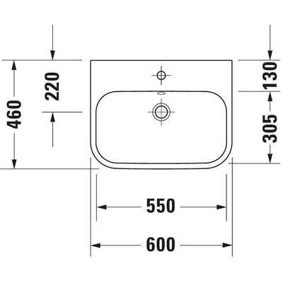 Duravit HappyD 2 opbouwwastafel geslepen met overloop met kraangat 60x46cm met wondergliss wit