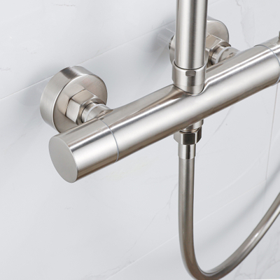 Fortifura Calvi Regendoucheset - thermostatisch - 25cm hoofddouche - gladde slang - ronde handdouche - Geborsteld RVS PVD