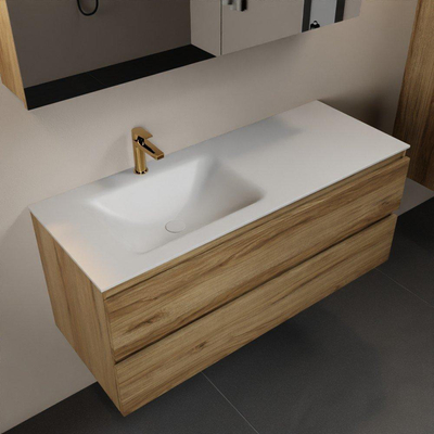 Mondiaz Aivy badmeubelset - 120x45x50cm - 1 kraangat - 1 wasbak talc Solid surface - Links - 2 lades - Met spiegelkast - Melamine Chai