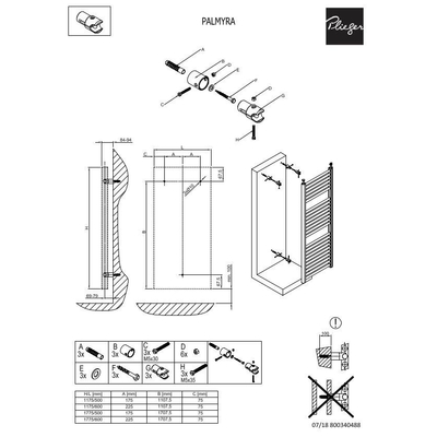 Plieger Palmyra designradiator horizontaal middenaansluiting 1775x600mm 1019W zwart grafiet (black graphite)