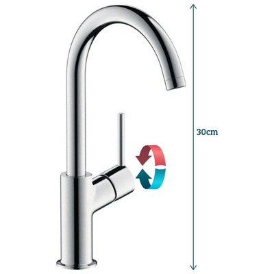 Hansgrohe Talis S2 wastafelkraan met hoge vaste uitloop met push open garnituur chroom