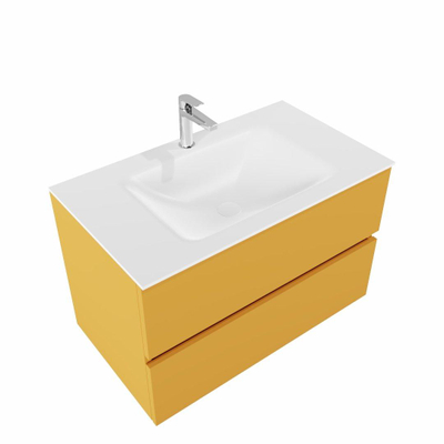 MONDIAZ VICA Badkamermeubelset - 80cm - 2 lades - wasbak Cloud midden - 1 kraangat - solid surface ocher