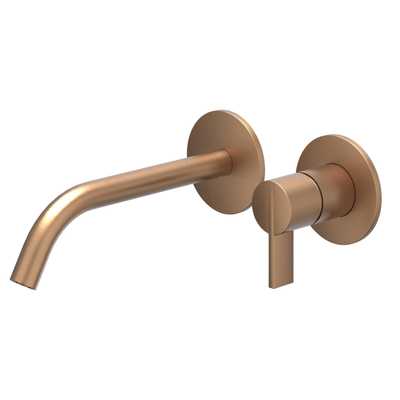 IVY Pact Wastafelmengkraan - 2-gats - inclusief inbouw - wandmontage - gebogen uitloop - coldstart - Geborsteld mat koper PVD