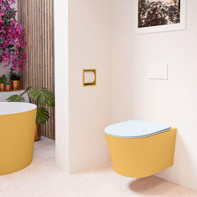 MONDIAZ LAVIE wandclosetpack - 36x53cm - diepspoel - rimless - Ocher (geel) - softclose - quick-release - toiletzitting - clay (blauw)