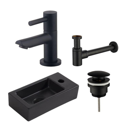 Wiesbaden Mini Rhea Complete fonteinset 36x18x9cm kraangat rechts Mat Zwart