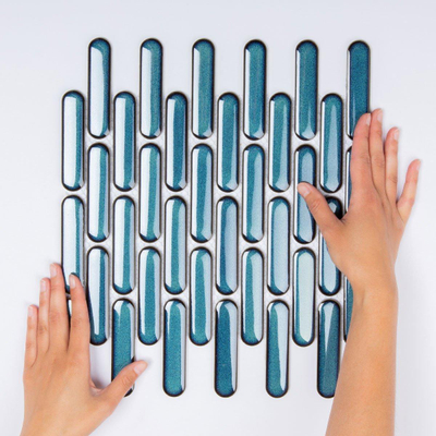 The Mosaic Factory Sevilla mozaïektegel - 30x30cm - wandtegel - Ovaal - Porselein Azure Blue speckle Glans