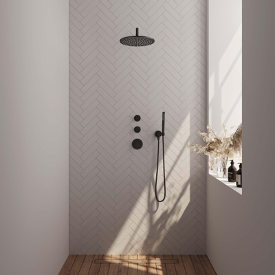 Brauer Black Edition Regendoucheset inbouw - hoofddouche 30cm - Wandarm - met inbouwdeel - Gladde knoppen - handdouche Staaf 1 stand - mat zwart