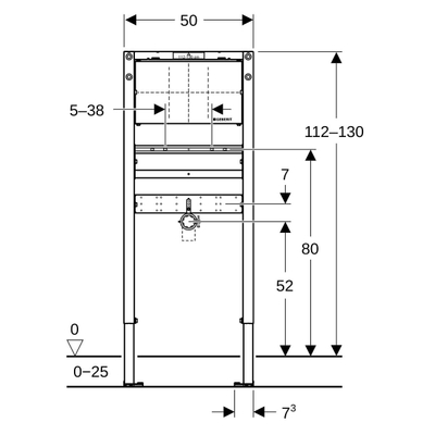 GeberitDuofixwastafel h112-130cm inbouw wkraan