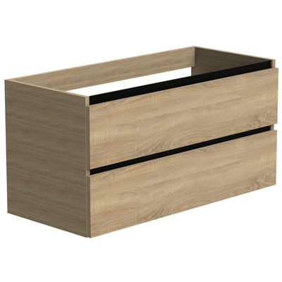 Thebalux Type onderbouwkast 100x45x50cm greeplijst zwart mat 2 softclose lades Greeploos MDF/spaanderplaat beton zilver