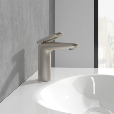 Villeroy & Boch Antao Eengreeps wastafelkraan - met Push-Open afvoergarnituur - Matt Brushed Nickel (RVS)