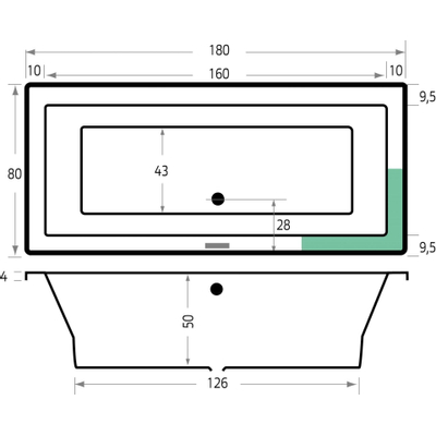 Xenz Society ligbad 180x80x50cm met poten zonder afvoer Acryl Cement Mat