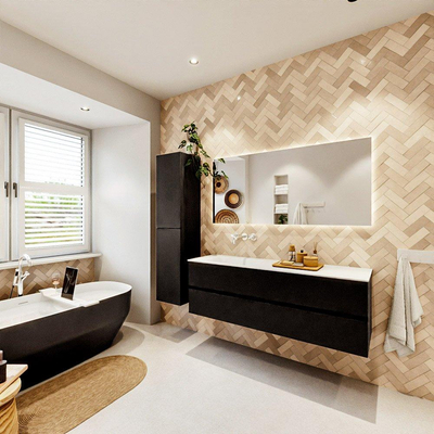 MONDIAZ VICA 150cm badmeubel onderkast Urban 2 lades. Wastafel CLOUD links zonder kraangat, kleur Talc.