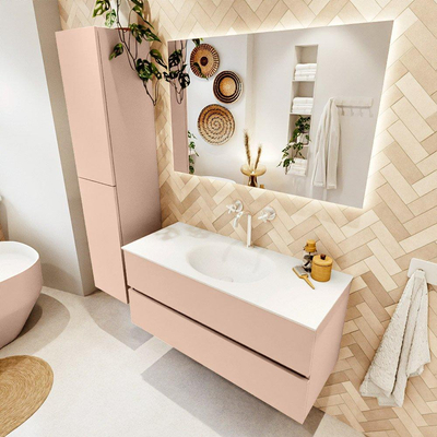 MONDIAZ VICA Badkamermeubelset - 110cm - onderkast rosee- 2 lades - wastafel moon midden - 1 kraangat - 60cm hoge versie - talc