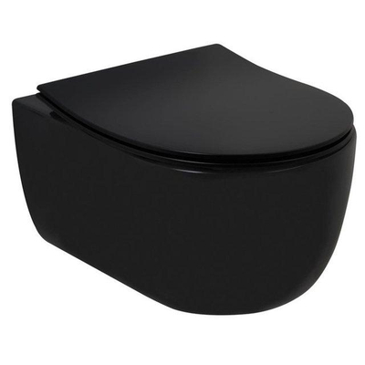 Plieger Kansas Toiletset - UP320 inbouwreservoir - wandcloset - compact - slim zitting - softclose - mat zwarte bedieningsplaat - ronde knoppen - mat zwart