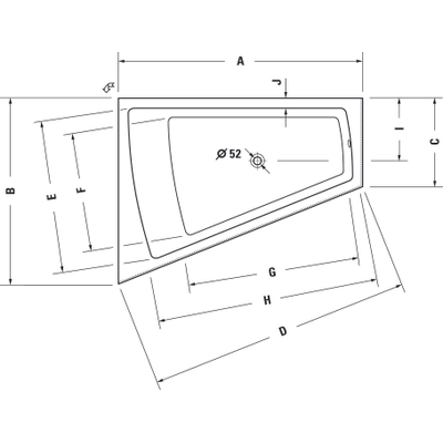 Duravit Paiova bad acryl afgeschuind 170x130x46cm links met aangevormd paneel en frame wit