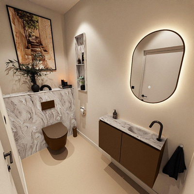 MONDIAZ TURE-DLUX 80cm toiletmeubel Rust. EDEN wastafel Glace positie rechts. Met 1 kraangat.