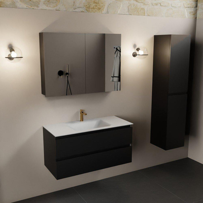 Mondiaz Aivy badmeubelset - 100x45x50cm - 1 kraangat - 1 wasbak talc Solid surface - Midden - 2 lades - Met spiegelkast - MDF Urban