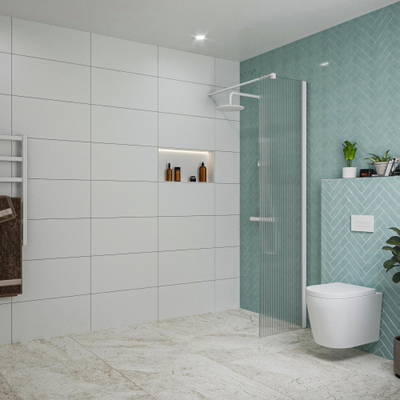 FugaFlow Eccelente Vetro inloopdouche badkamer - 50x200cm - ribbelglas - wandarm - mat wit