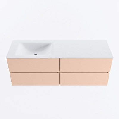 MONDIAZ VICA Badkamermeubelset - 140cm - onderkast rosee - 4 lades - wastafel cloud links - zonder kraangaten - 60cm hoge versie - talc