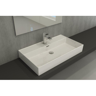 Saniclass Legend Meubelwastafel - 80x47x13cm - overloop - 1 wasbak - 1 kraangat - keramiek - wit