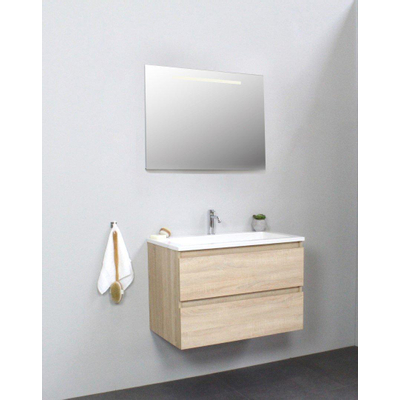 Adema Bella badmeubel met acryl wastafel 1 kraangat met spiegel met licht 80x55x46cm Eiken Flat Pack