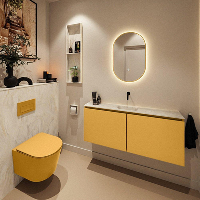 MONDIAZ TURE-DLUX 120cm toiletmeubel Ocher. EDEN wastafel Ostra positie midden. Zonder kraangat.