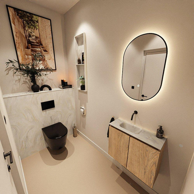 MONDIAZ TURE-DLUX 60cm toiletmeubel Washed Oak. EDEN wastafel Ostra positie links. Zonder kraangat.