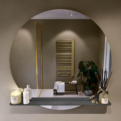 Mondiaz SPOT Badkamerspiegel - rond 110cm - spiegelplanchet - kleur Dark Grey