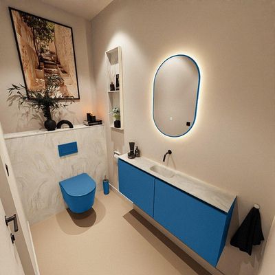 MONDIAZ TURE-DLUX 120cm toiletmeubel Jeans. EDEN wastafel Ostra positie midden. Zonder kraangat.