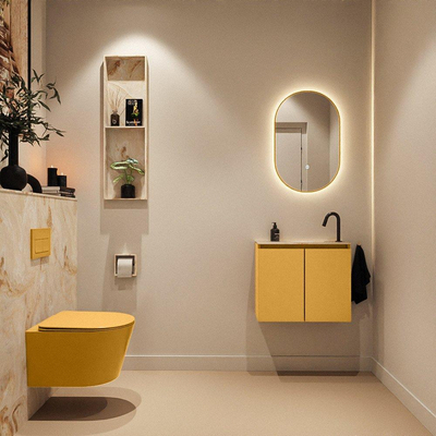MONDIAZ TURE-DLUX 60cm toiletmeubel Ocher. EDEN wastafel Frappe positie rechts. Met 1 kraangat.