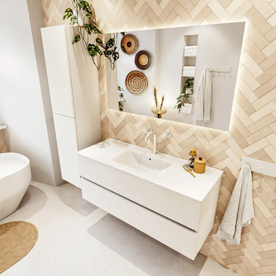 MONDIAZ VICA 120cm badmeubel onderkast Talc 2 lades. Wastafel DENIA midden 1 kraangat, kleur Glanzend Wit.