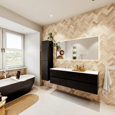 MONDIAZ VICA 150cm badmeubel onderkast Urban 2 lades. Wastafel MOON links 1 kraangat, kleur Talc.