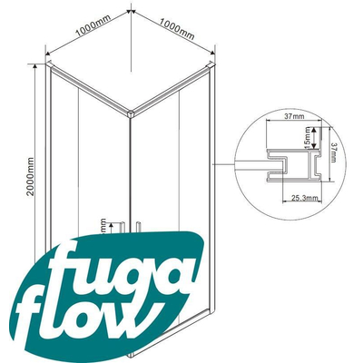 FugaFlow Efficiente Vetro Douchecabine - 100x100x200cm - kwartrond - helder glas - profiel - chroom