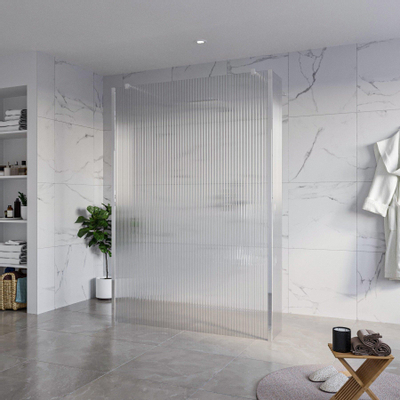 Fortifura Galeria Vrijstaande Inloopdouche - 140x200cm - Helder geribbeld - antikalk - 8mm veiligheidsglas - 2 zijwanden 30cm - wandsteunen en hoekprofielen - Chroom