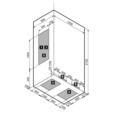 Nemo Spring Vidrio Douchecabine - links - 120x90cm - schuifdeur - vaste wanden - veiligheidsglas - thermostatische douchekraan