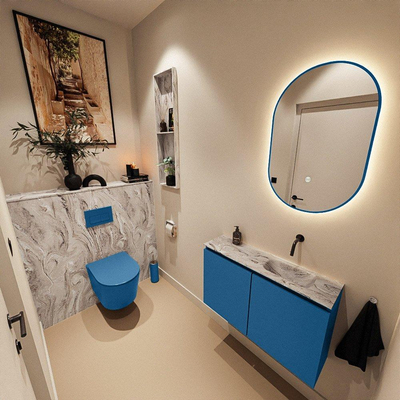 MONDIAZ TURE-DLUX 80cm toiletmeubel Jeans. EDEN wastafel Glace positie rechts. Zonder kraangat.