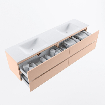 MONDIAZ Vica Badkamermeubelset - 190cm - onderkast rosee - 4 lades - wastafel cloud dubbel - 2 kraangaten - 60cm hoge versie - talc