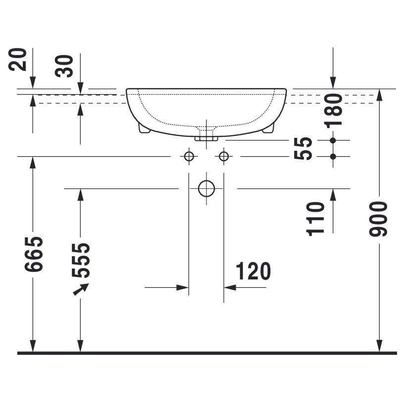 Duravit D Code halfinbouwwastafel inclusief bevestiging 55x44cm 1 kraangat wit