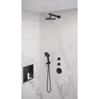 Brauer Black Edition Regendoucheset inbouw - hoofddouche 20cm - 3 gladde knoppen - rechte wandarm - handdouche rond 3 standen - mat zwart