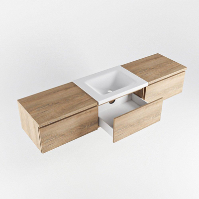 MONDIAZ BUKLA 180cm badmeubel met module 60 kleur Washed Oak met 3 lades. Wastafel CLOUD midden 0 kraangaten kleur Talc.