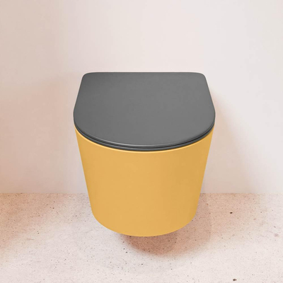 MONDIAZ LAVIE wandclosetpack - 36x53cm - diepspoel - rimless - Ocher (geel) - softclose - quick-release - toiletzitting - Dark grey (grijs)