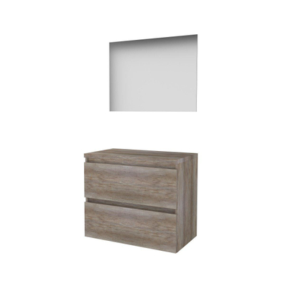 Basic-Line Ultimate 46 badkamermeubelset - 80x46cm - greeploos - 2 lades - wastafelblad - Spiegel - verlichting MFC Scotch Oak