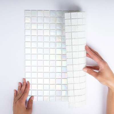 The Mosaic Factory Amsterdam mozaïektegel - 32.2x32.2cm - wand en vloertegel - Vierkant - Glas Off White glans