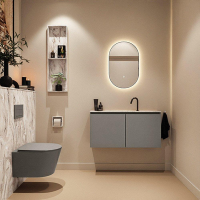 MONDIAZ TURE-DLUX 100cm toiletmeubel Smoke. EDEN wastafel Glace positie midden. Met 1 kraangat.