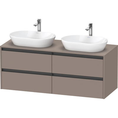 Duravit Ketho 2 wastafelonderbouwkast incl. consoleplaat met 4 laden voor dubbele waskommen 140x55x56.8cm met handgrepen antraciet basalt mat