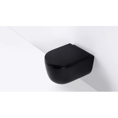 QeramiQ Dely Swirl Wandclosetset - 36.5x53.0cm - diepspoel - rimless - softclose zitting - mat zwart